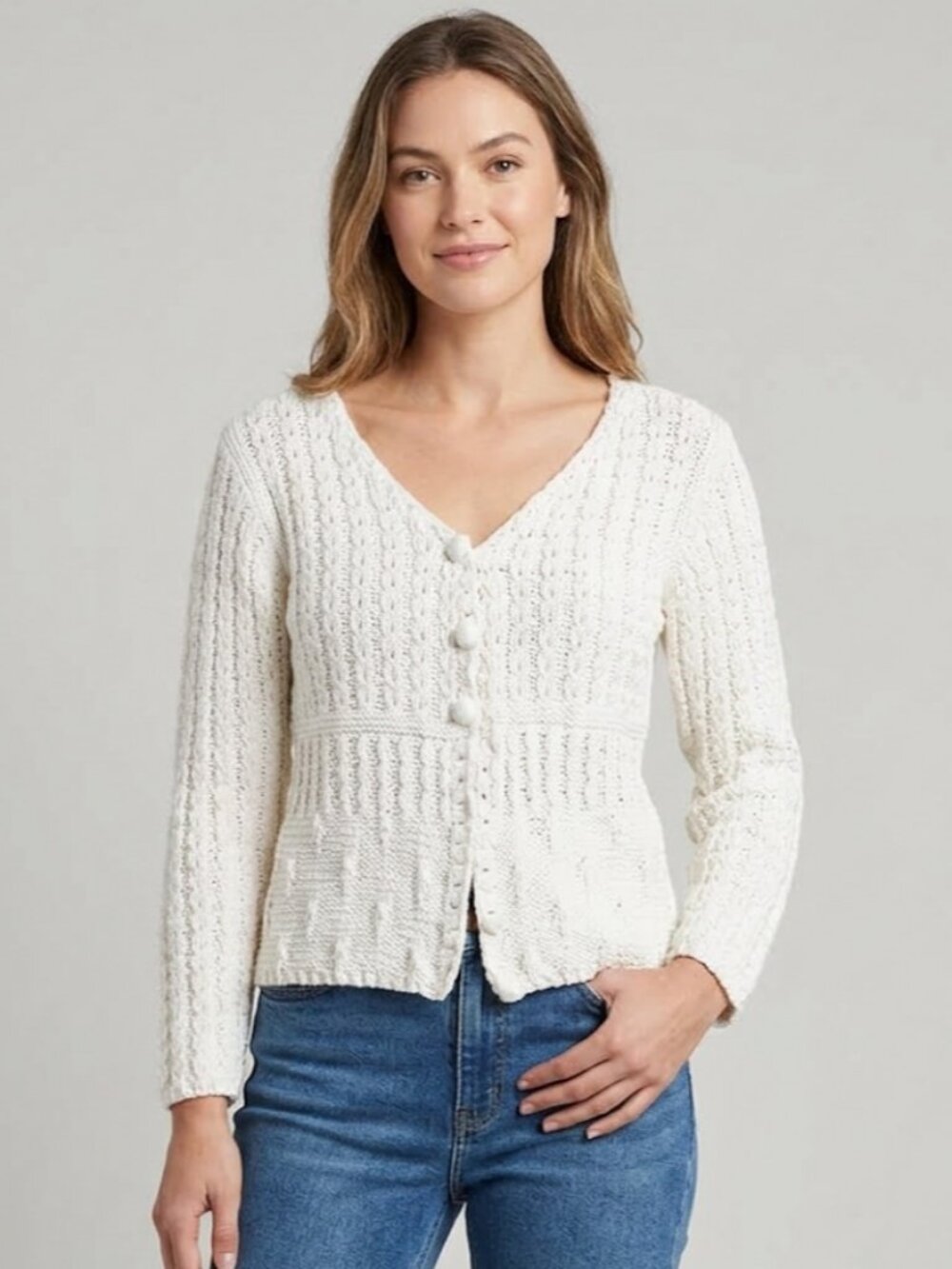Vintage Alps Cotton Knit Cardigan Off White Small Y2K
